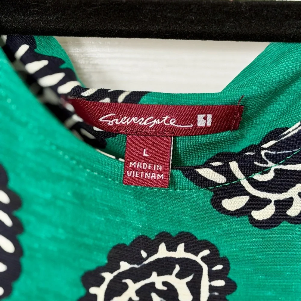 Women's Size L Green Paisley Sleeveless Dress Handkerchief Hem Mixed Print